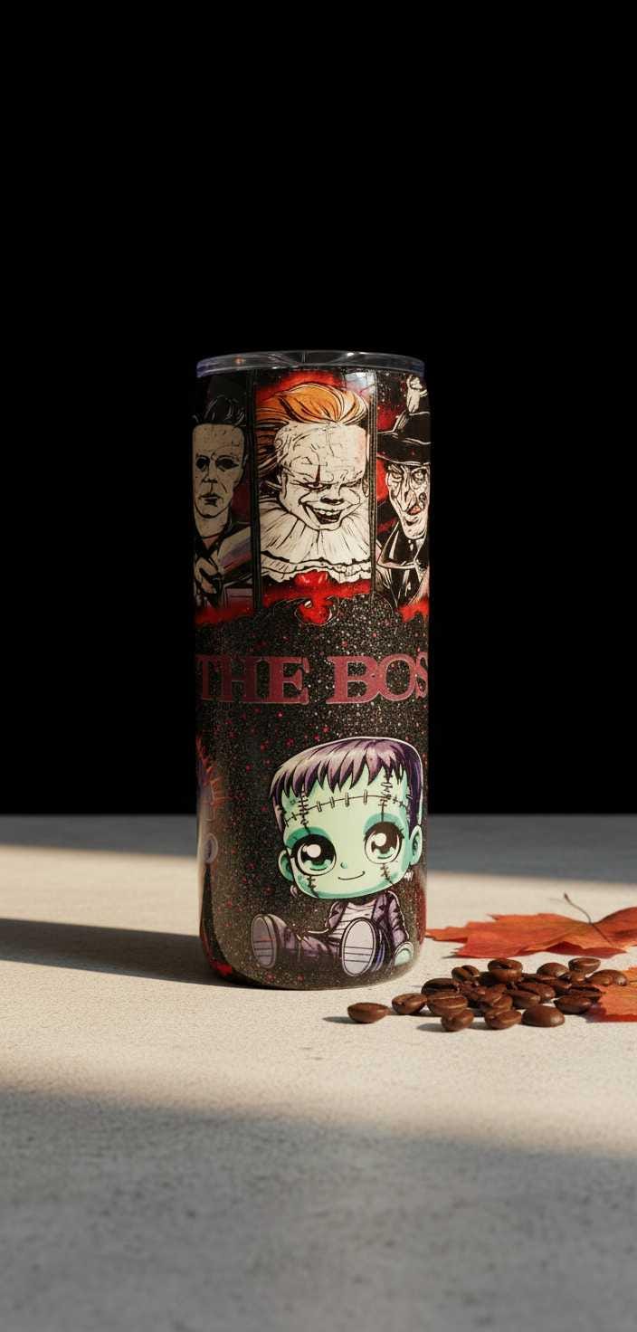 The Boys of Fall Horror Movie Tumbler | 20oz Glitter Epoxy Stainless Steel Cup | Spooky Season Drinkware Gift