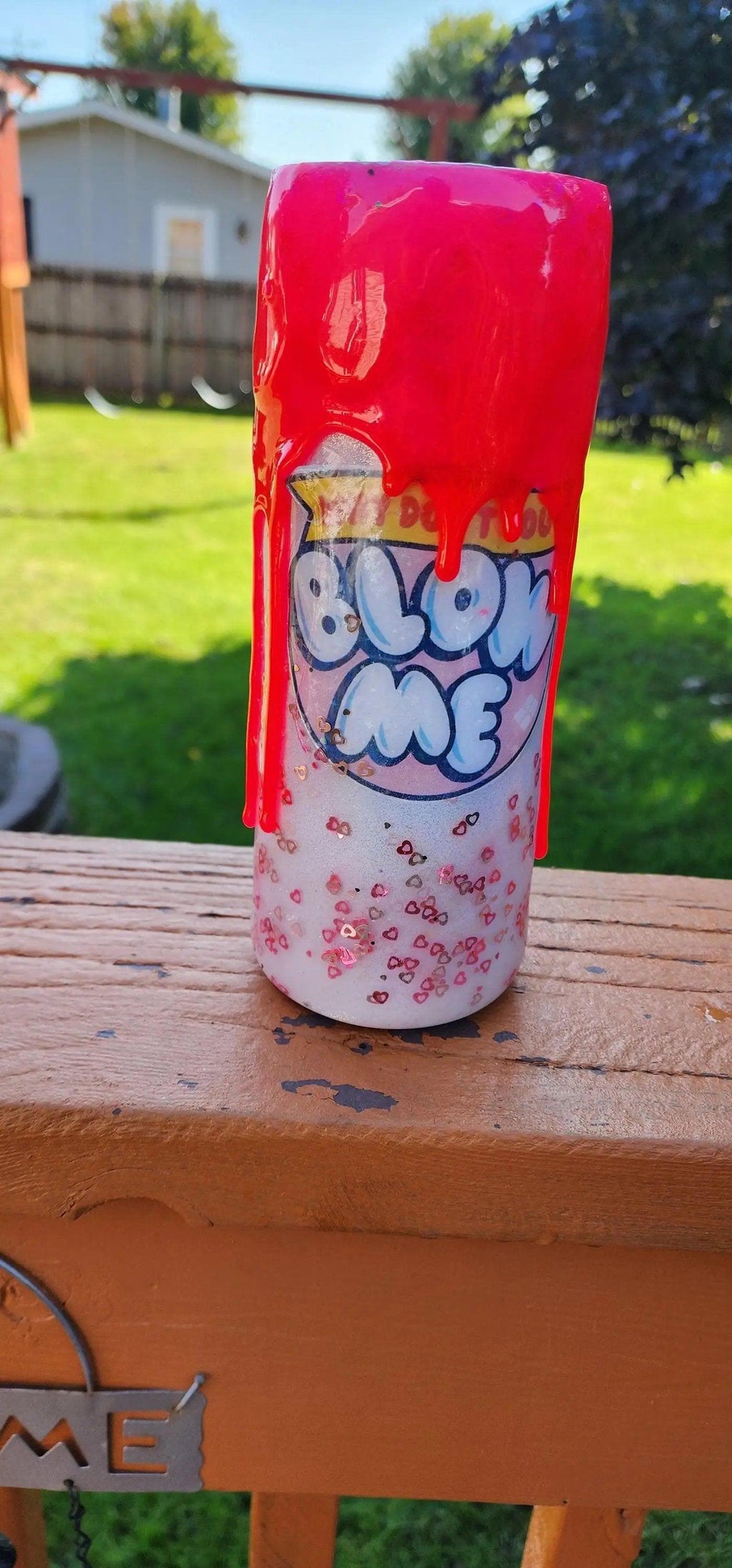 Funny Bubble Gum Wrapper Tumbler: Hot Pink Glitter Drip Epoxy Cup