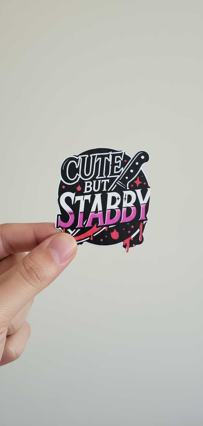 Cute but Stabby Vinyl Sticker | Funny Pink Goth Sticker | Waterproof Laptop, Water Bottle & Tumbler Decal