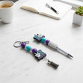 Purple and Blue Beaded Pen & Keychain Gift Set