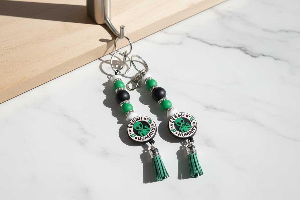 Alien Beaded Keychain: Funny Handmade Space Charm