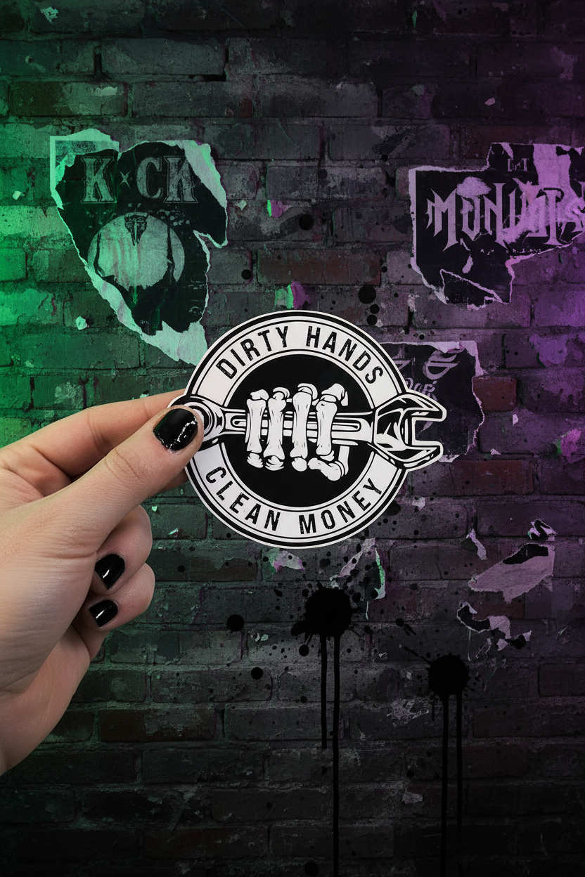 Black and White Dirty Hands Clean Money Sticker – 4x4 Waterproof Vinyl Decal