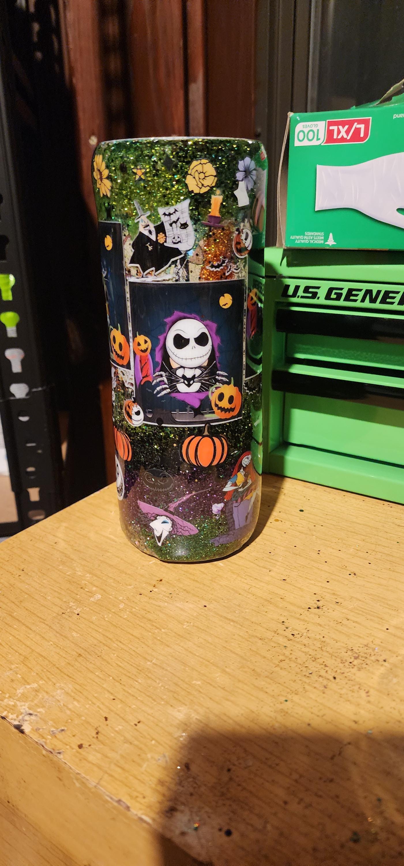 Green, Orange & Purple Halloween Epoxy Tumbler – 20oz Glitter Leopard Print Stainless Steel Cup | Spooky Fall Drinkware | Handmade Halloween Gift