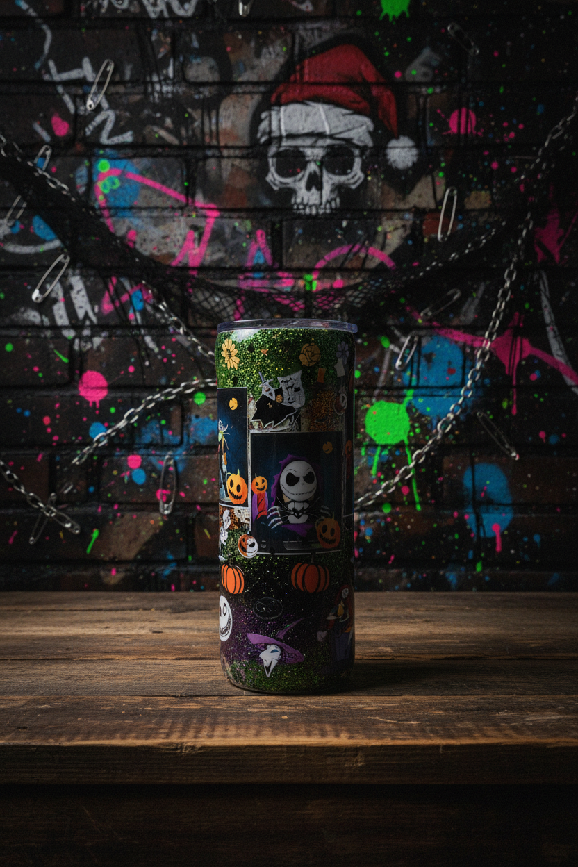 Green, Orange & Purple Halloween Epoxy Tumbler – 20oz Glitter Leopard Print Stainless Steel Cup | Spooky Fall Drinkware | Handmade Halloween Gift