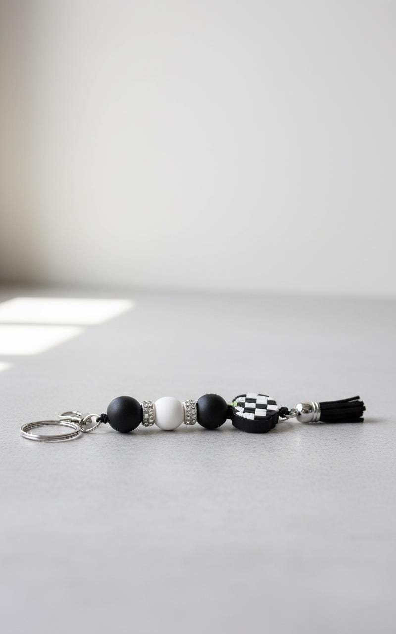 Handmade Black & White Checkered Pumpkin Keychain | Fall Beaded Keychain | Farmhouse Pumpkin Bag Charm | Halloween Key Ring | Autumn Purse Accessory | Cute Pumpkin Gift