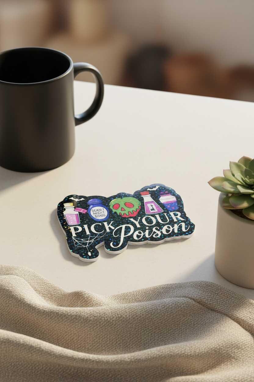 Pick Your Poison Vinyl Sticker | 4x3 Waterproof Decal | Sassy Poison Bottle Aesthetic Sticker | Dark Humor Gothic Vibe