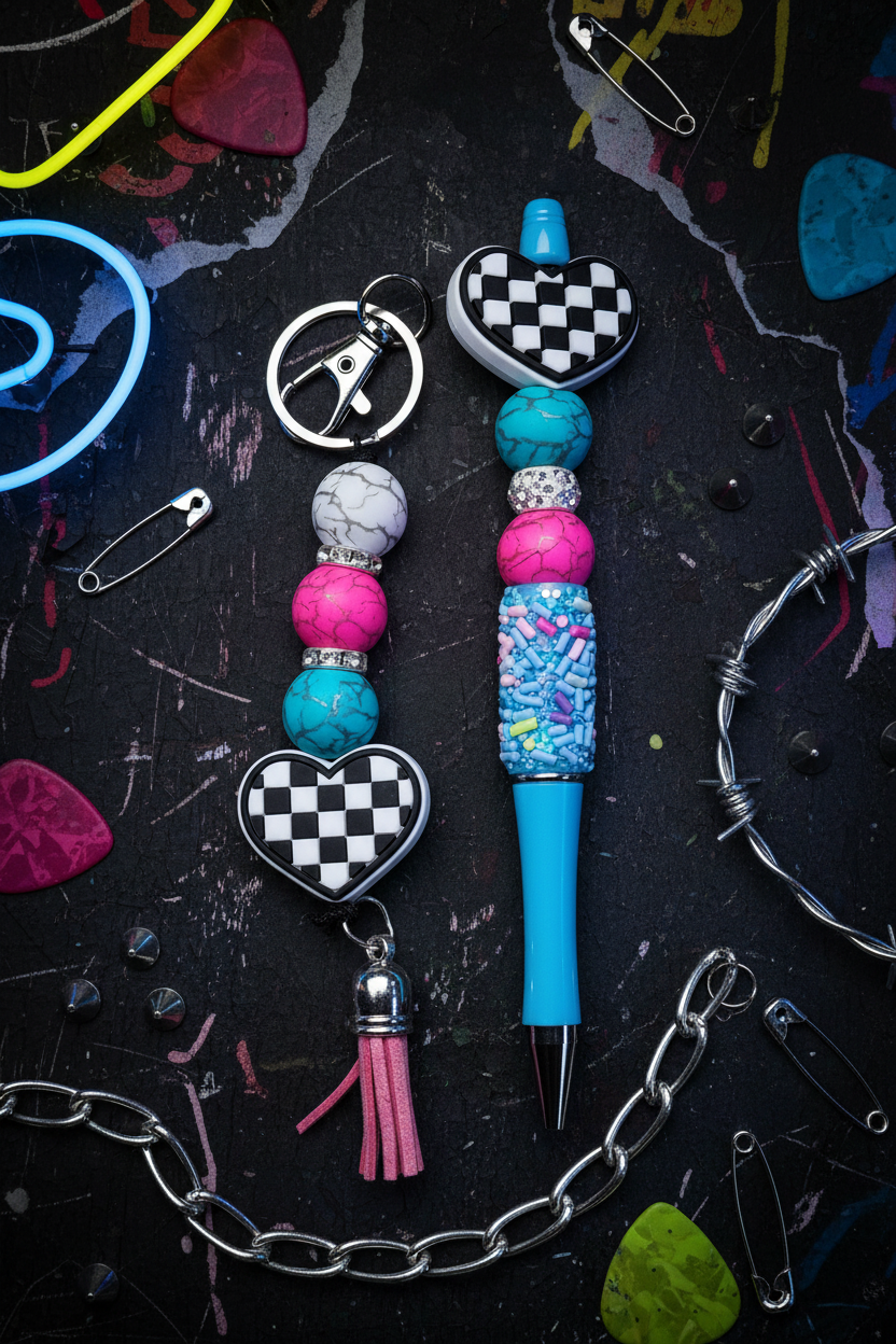 Handmade Checkered Heart Keychain – Cute, Colorful & Full of Attitude