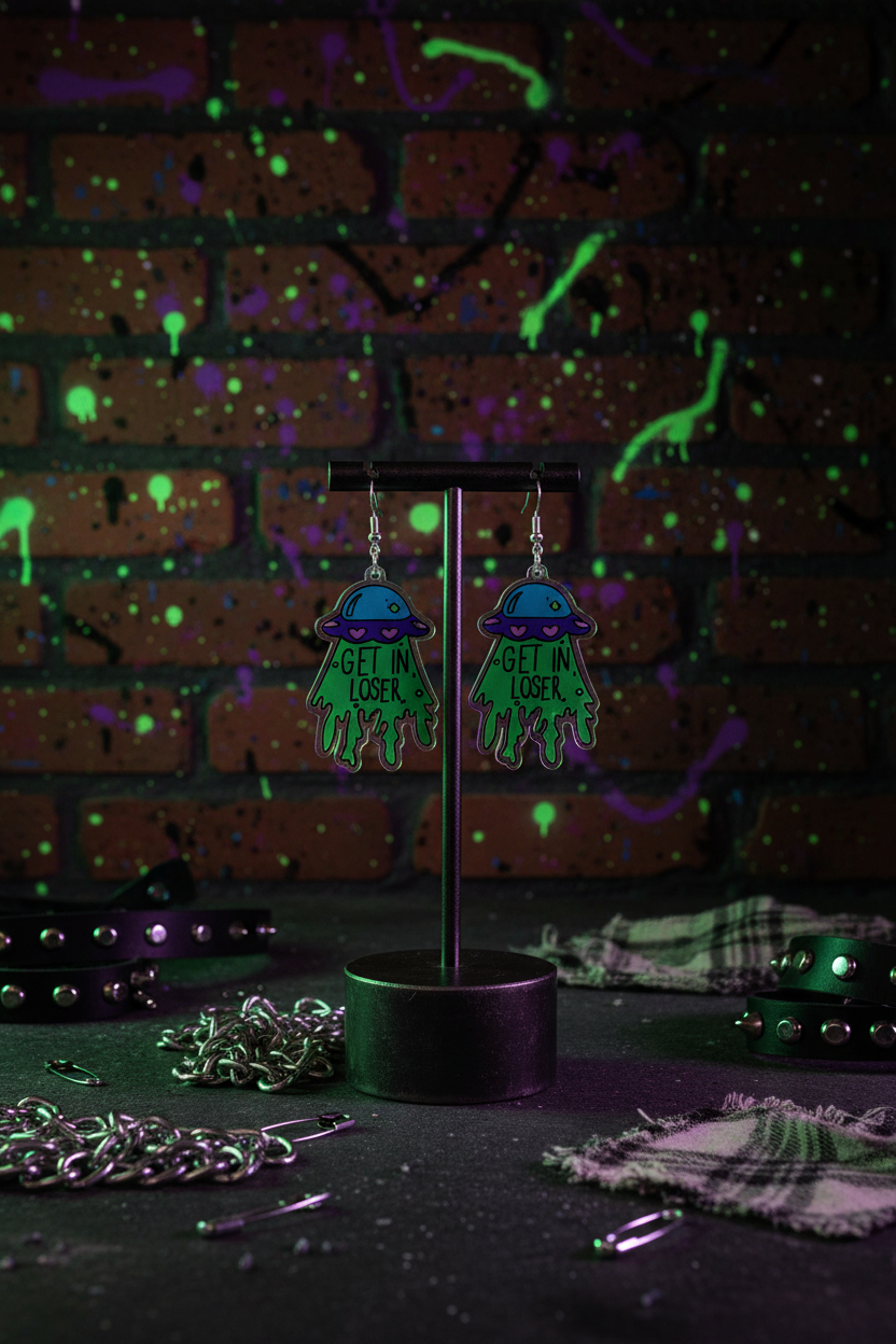 Get In, Loser UFO Earrings | Green & Blue Alien Dangle Earrings