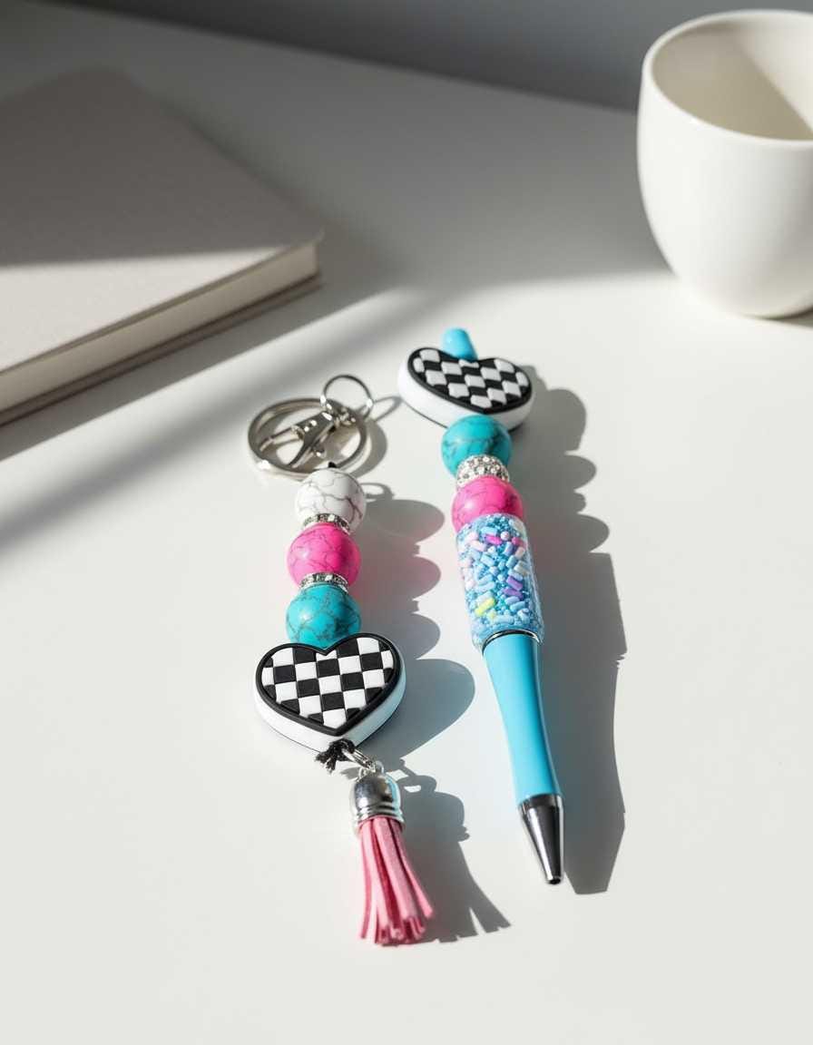 Handmade Checkered Heart Keychain – Cute, Colorful & Full of Attitude