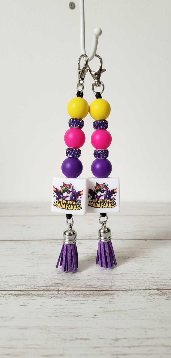 Pew Madafacka Unicorn Keychain – Funny Magical Beaded Charm with Savage Attitude