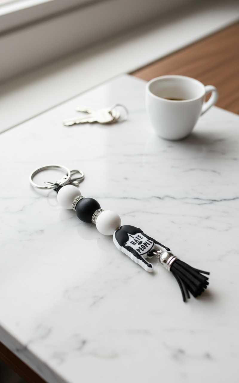 Black and White Spooky Keychain