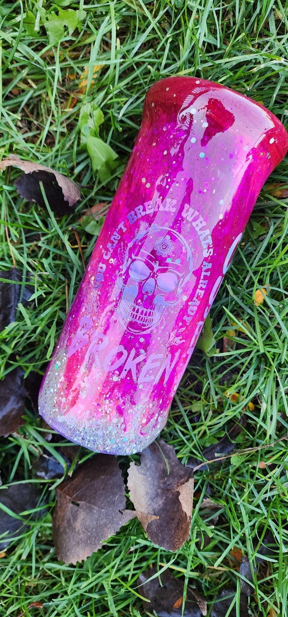 Calm Your F*cking Tits | Pink Epoxy Swirl Tumbler | 20oz Stainless Steel Glitter Cup | You Can't Break What's Already Broken
