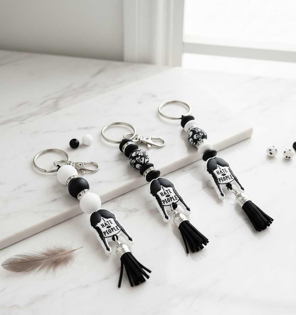 Black and White Spooky Keychain