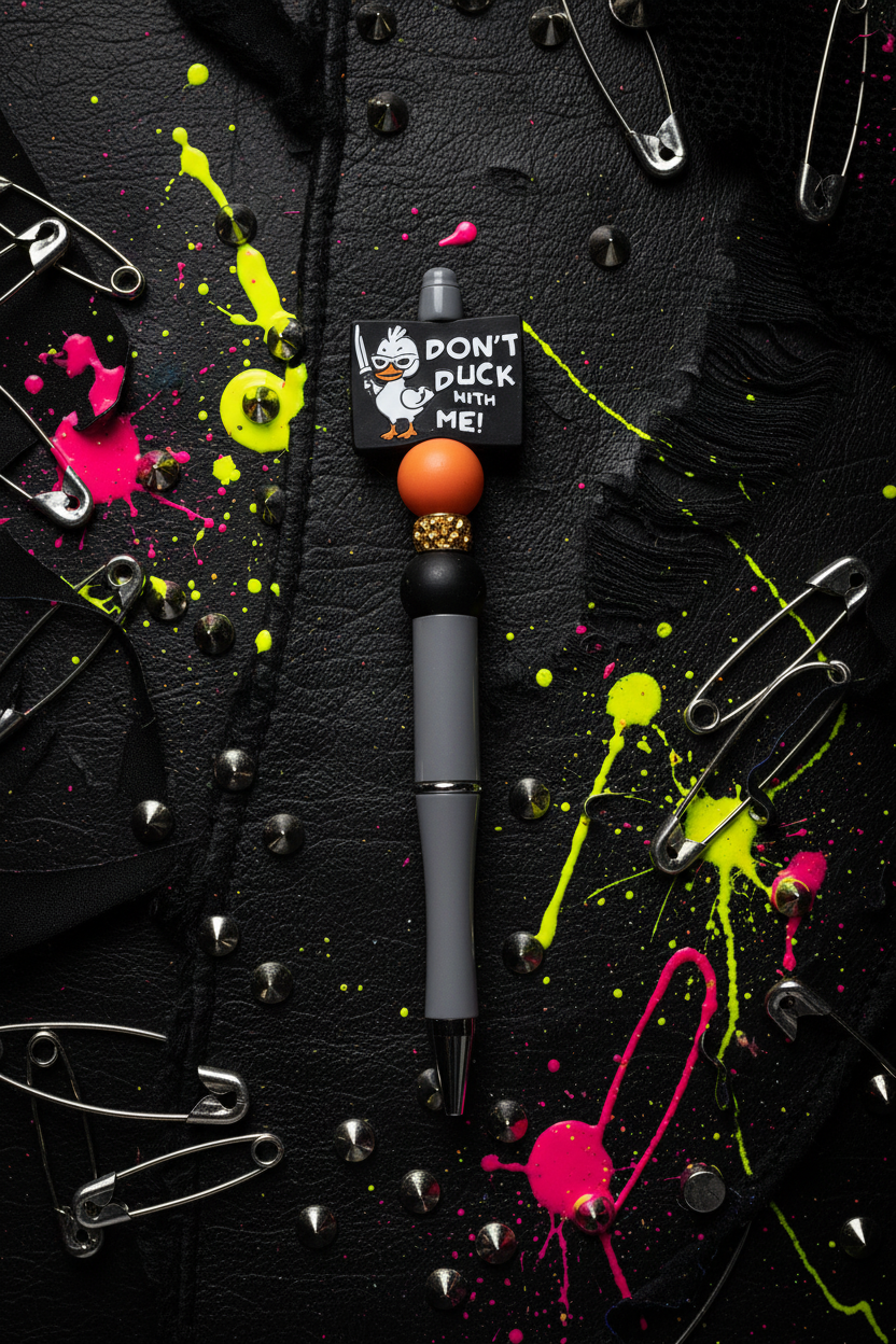 Handmade “Dont Duck With Me” Beaded Keychain, Pen, and Sticker Set |