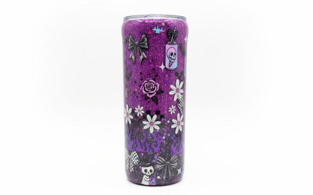 Purple Glitter Epoxy Tumbler | "Hot Mess But Hydrated" Stainless Steel Skinny Cup