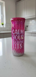 Calm Your F*cking Tits | Pink Epoxy Swirl Tumbler | 20oz Stainless Steel Glitter Cup | You Can't Break What's Already Broken