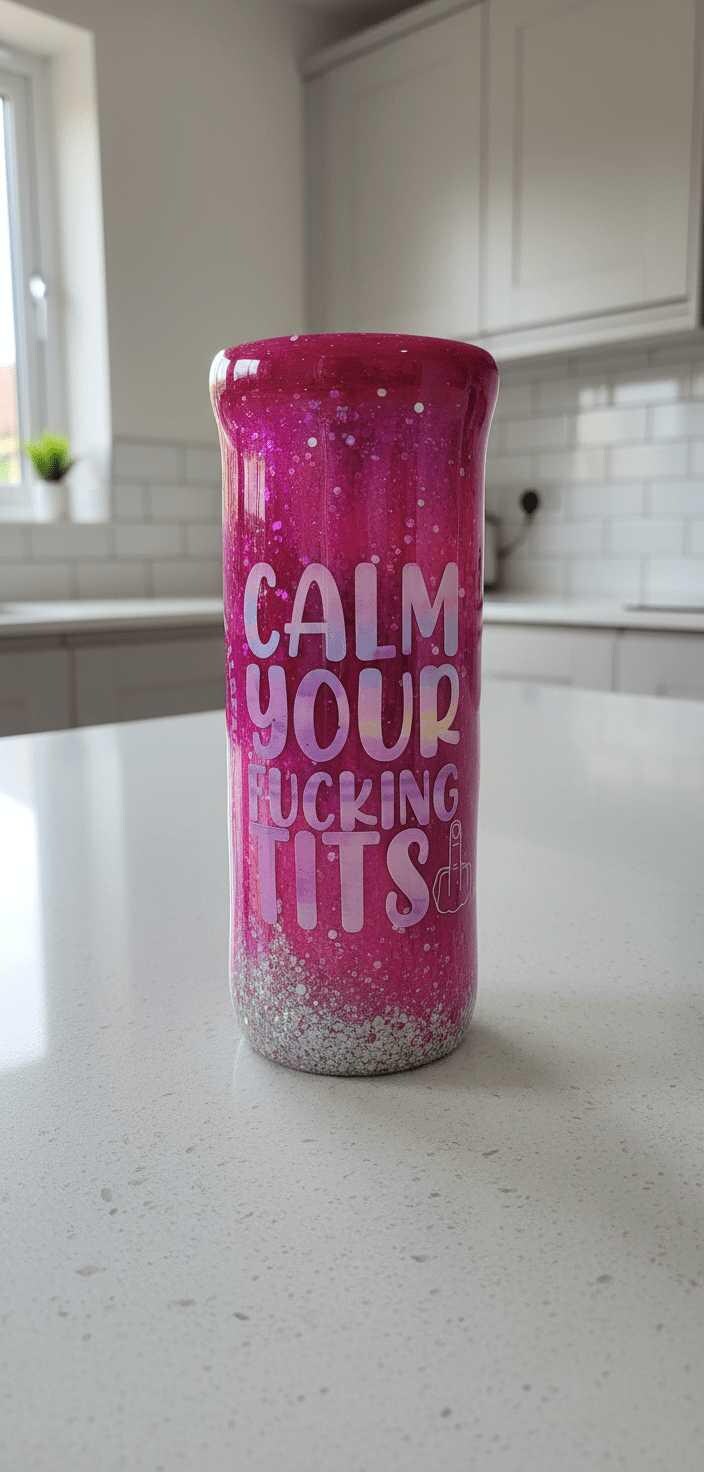 Calm Your F*cking Tits | Pink Epoxy Swirl Tumbler | 20oz Stainless Steel Glitter Cup | You Can't Break What's Already Broken