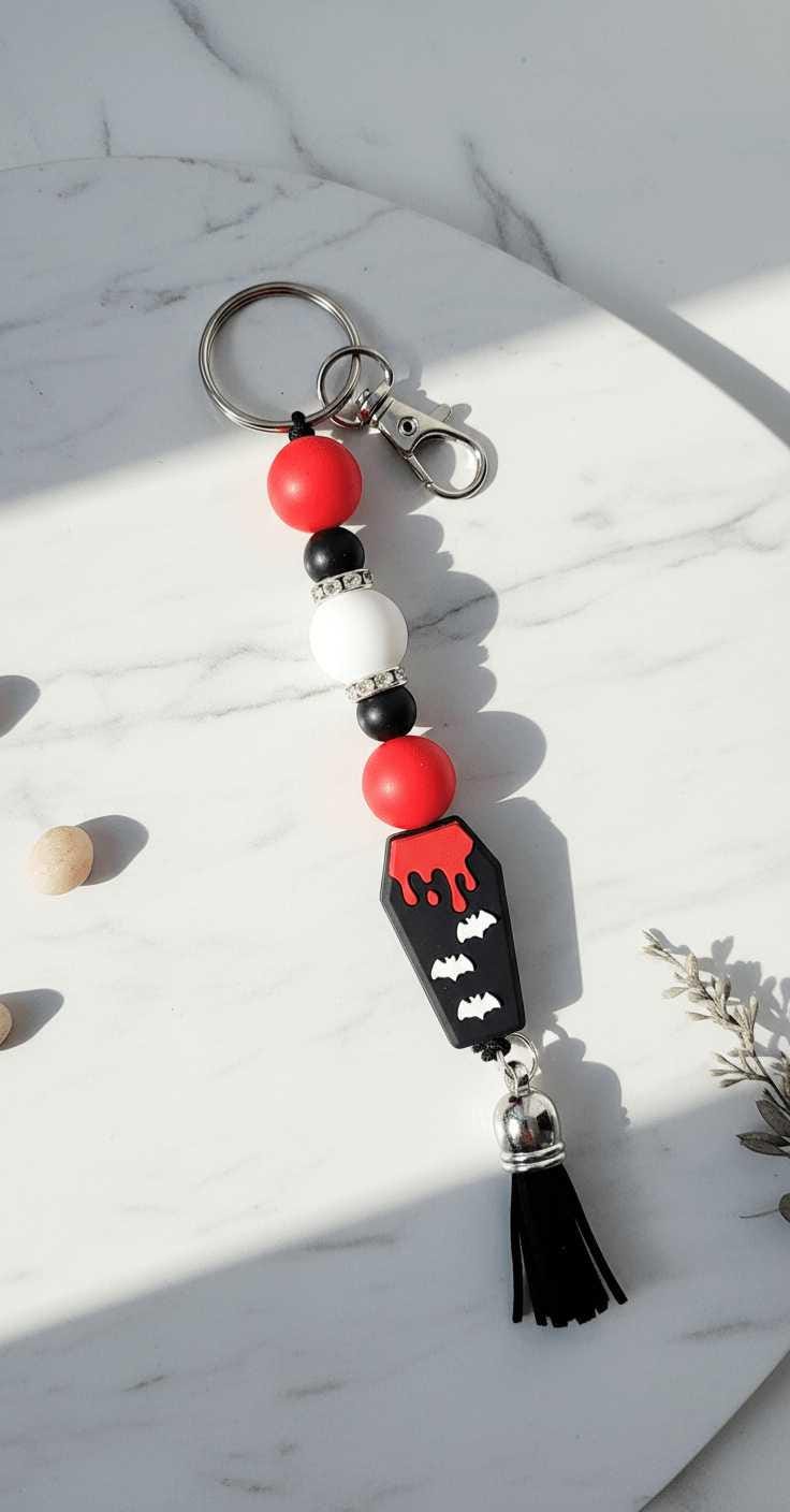 Coffin Cutie Beaded Keychain | Gothic Halloween Keychain | Spooky Cute Bag Charm | Witchy Gift for Her | Creepy Cute Accessory