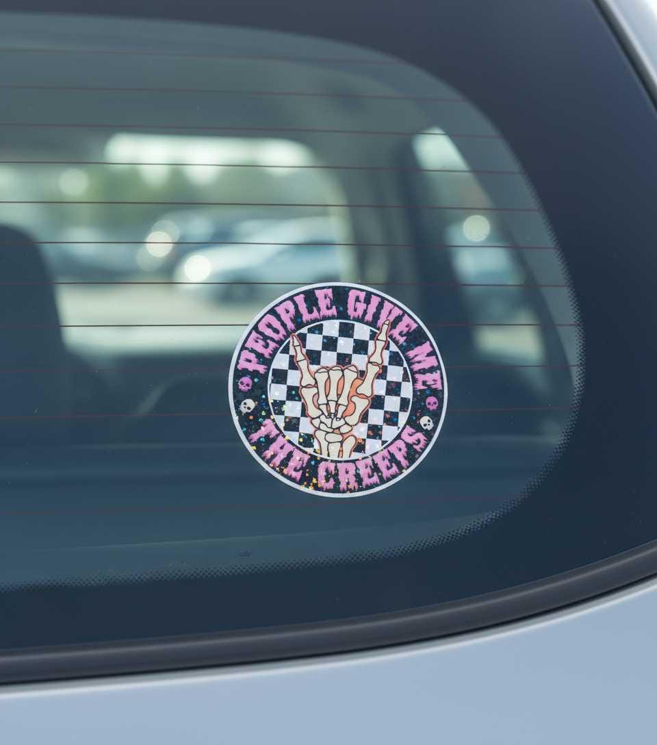 People Give Me the Creeps Vinyl Sticker | Funny Goth Waterproof Skeleton Hand Decal