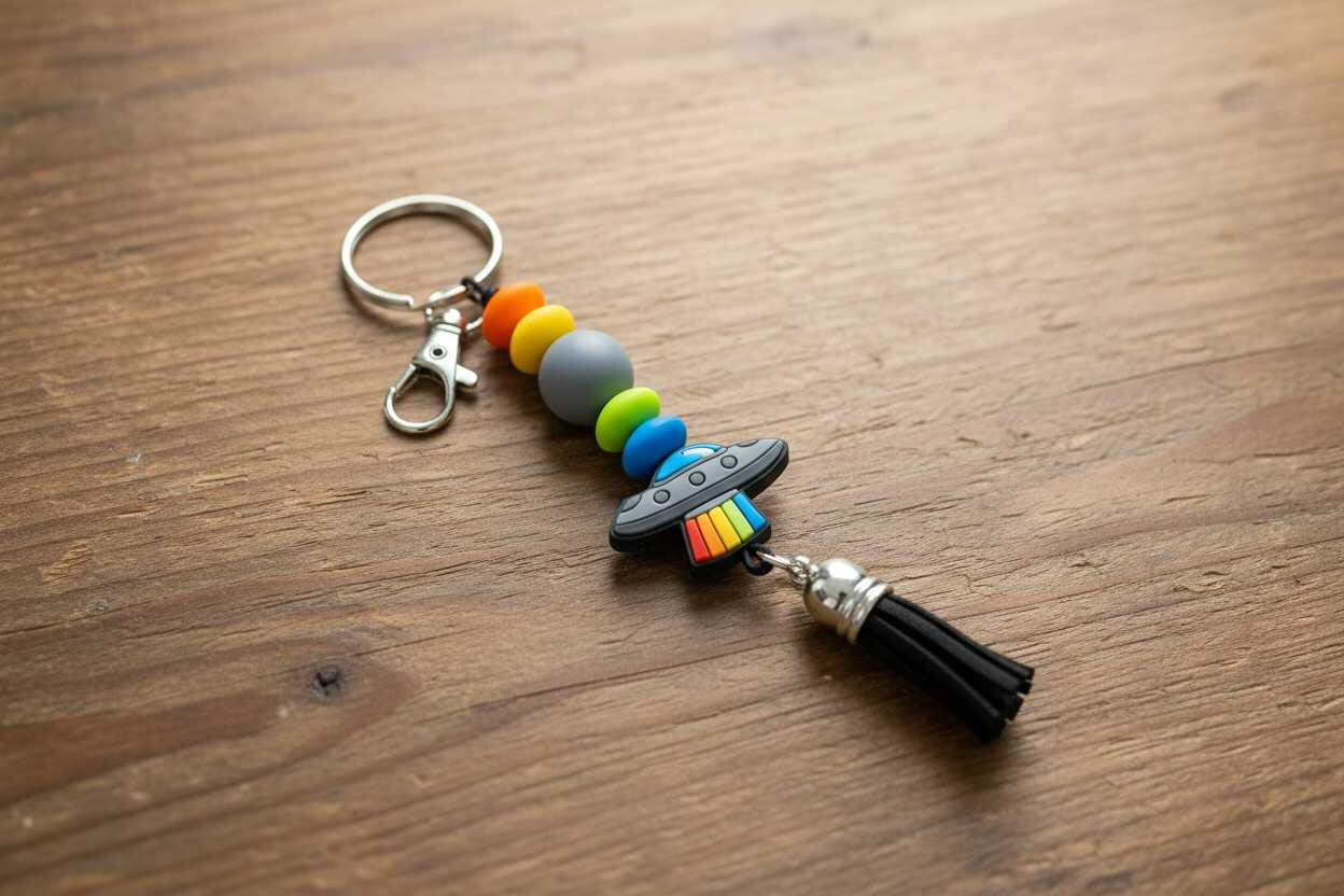 Beam Me Up, Bestie Beaded Keychain | Red & Orange UFO Bag Charm