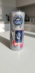Horror Glitter Epoxy Tumbler | Handmade Spooky Stainless Steel Cup | Creepy Cute Halloween Coffee Tumbler | Gothic Gift for Horror Fans