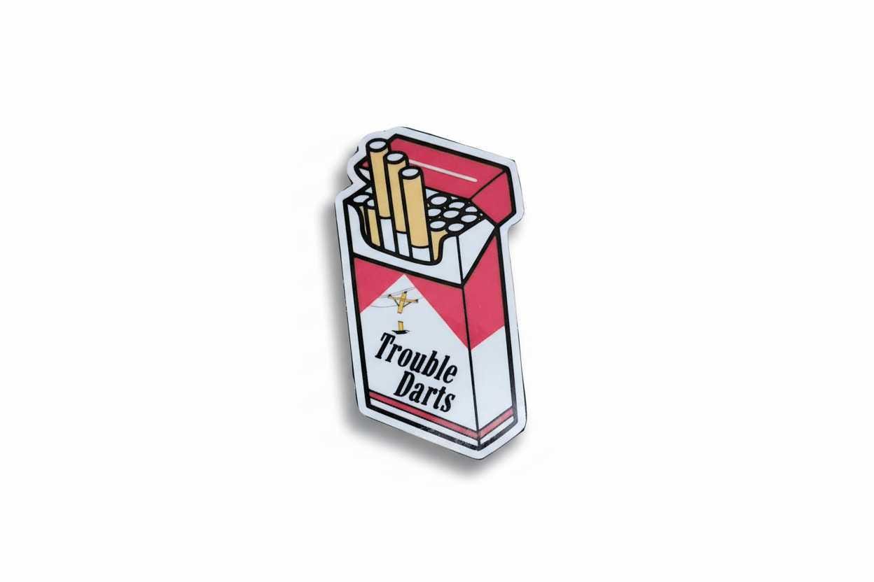 Red and White Trouble Darts Cigarette Pack Vinyl Sticker | 2x2