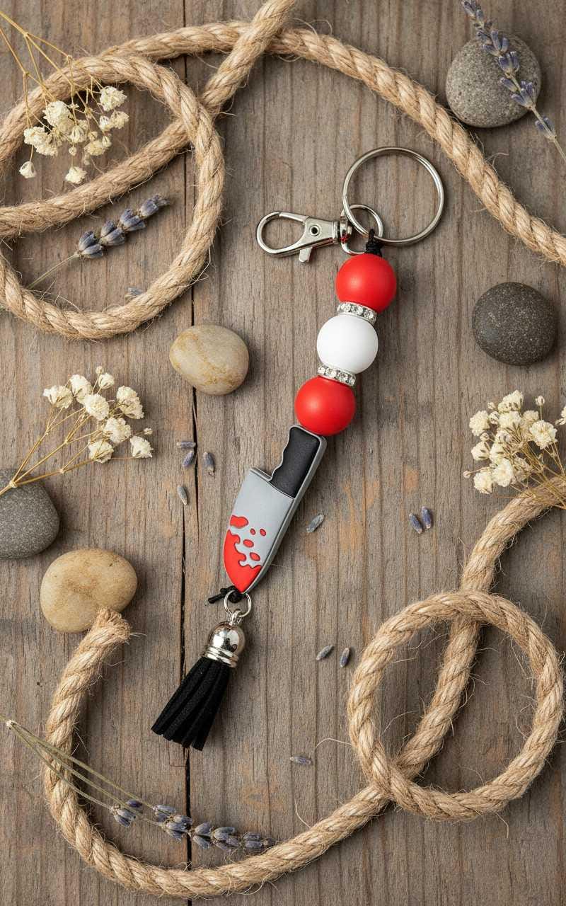 Red & Black Horror Lovers Bloody Knife Keychain | Creepy Cute Slasher Bag Charm