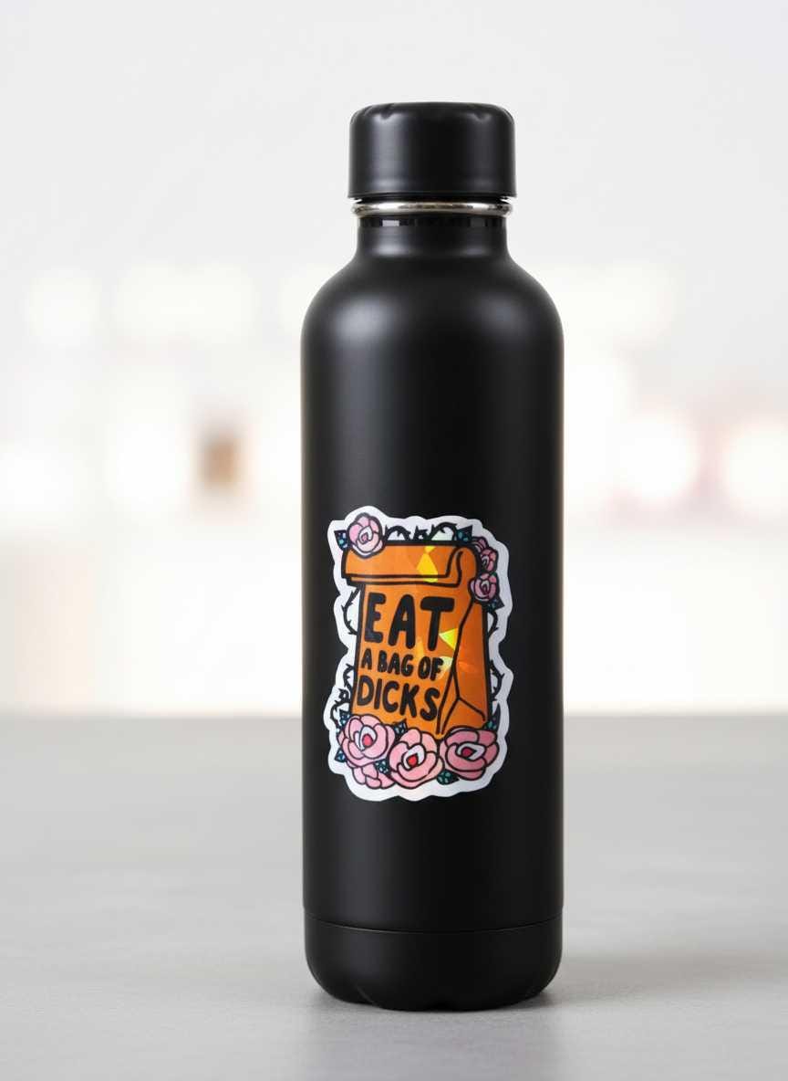 Eat a Bag of Dicks Floral Vinyl Sticker | Funny Sarcastic Sticker | Waterproof Adult Humor Decal | Cute Petty Laptop, Water Bottle & Car Sticker