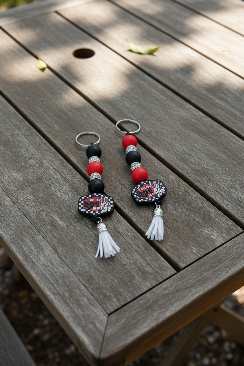 Funny Black and Red Beaded Keychain: Dark Humor Bag Charm - Hempin Mayhem
