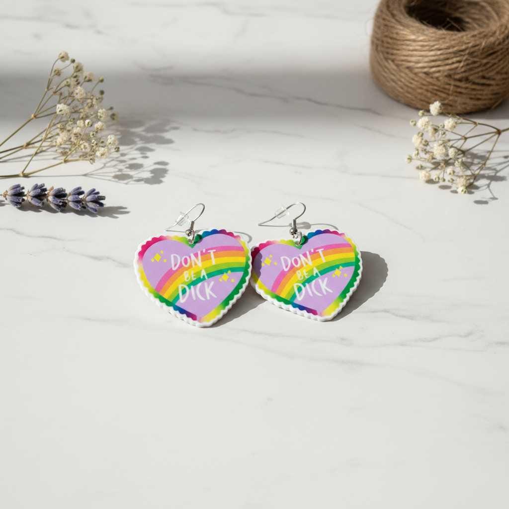 🌈 Don't Be a Jerk Rainbow Dangle Earrings | Funny Sassy Statement Earrings | Colorful Handmade Jewelry