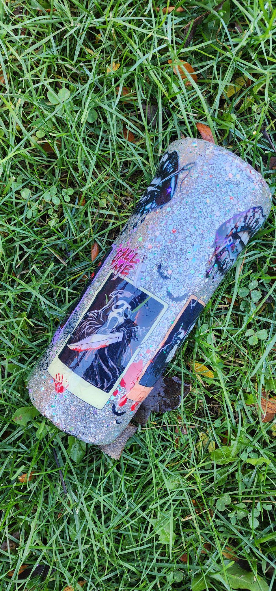 Horror Glitter Epoxy Tumbler | Handmade Spooky Stainless Steel Cup | Creepy Cute Halloween Coffee Tumbler | Gothic Gift for Horror Fans