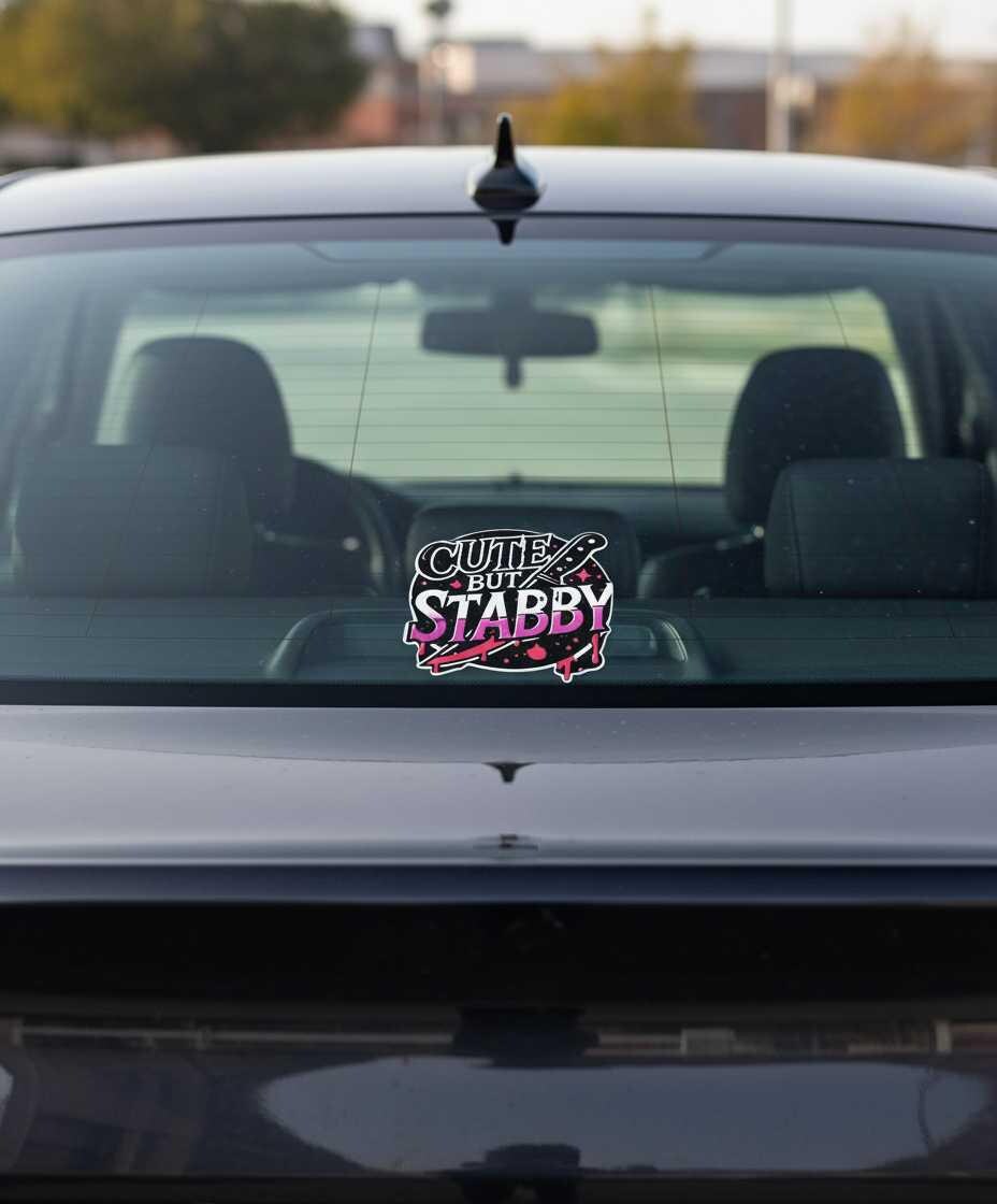 Cute but Stabby Vinyl Sticker | Funny Pink Goth Sticker | Waterproof Laptop, Water Bottle & Tumbler Decal