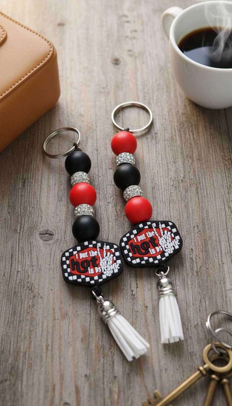 Funny Black and Red Beaded Keychain: Dark Humor Bag Charm - Hempin Mayhem