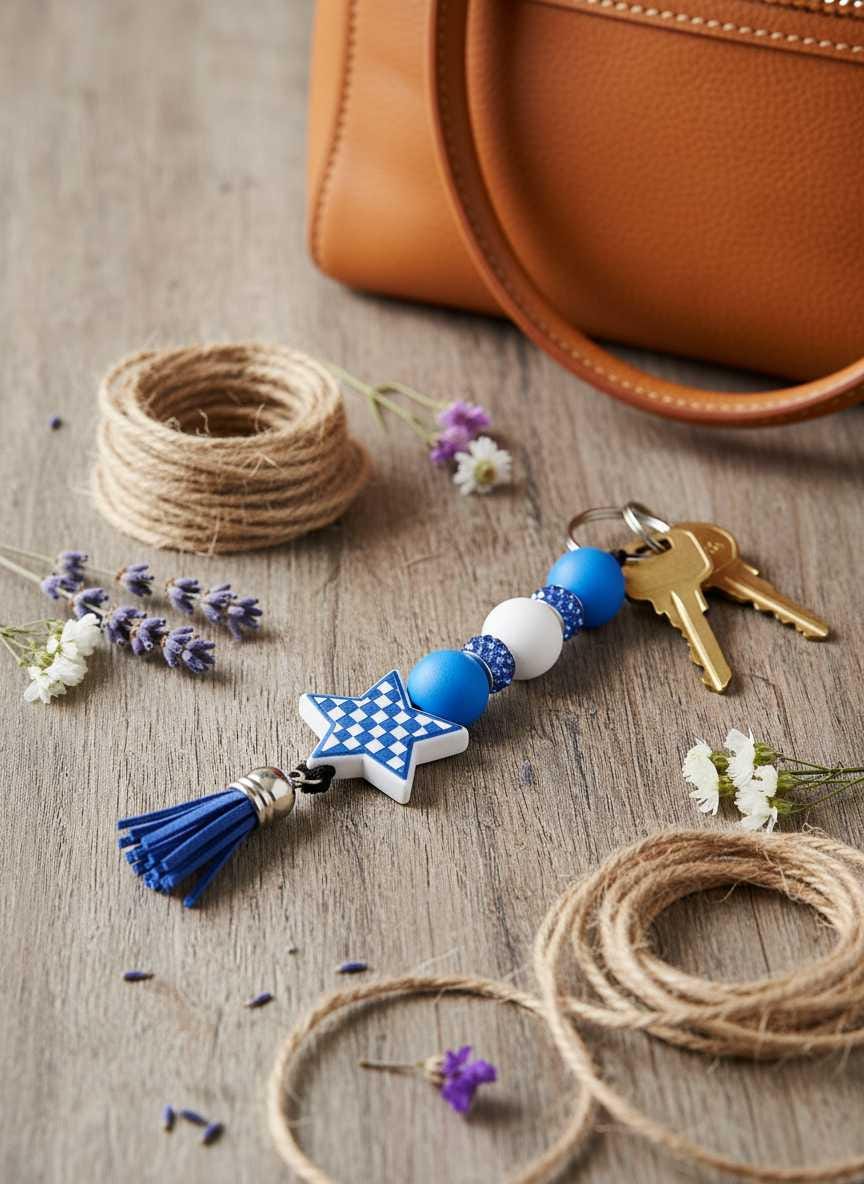Handmade Multicolor Checkered Star Beaded Keychain | Colorful Purse Charm | Retro Silicone Keychain | Backpack Accessory | Cute Gift for Her