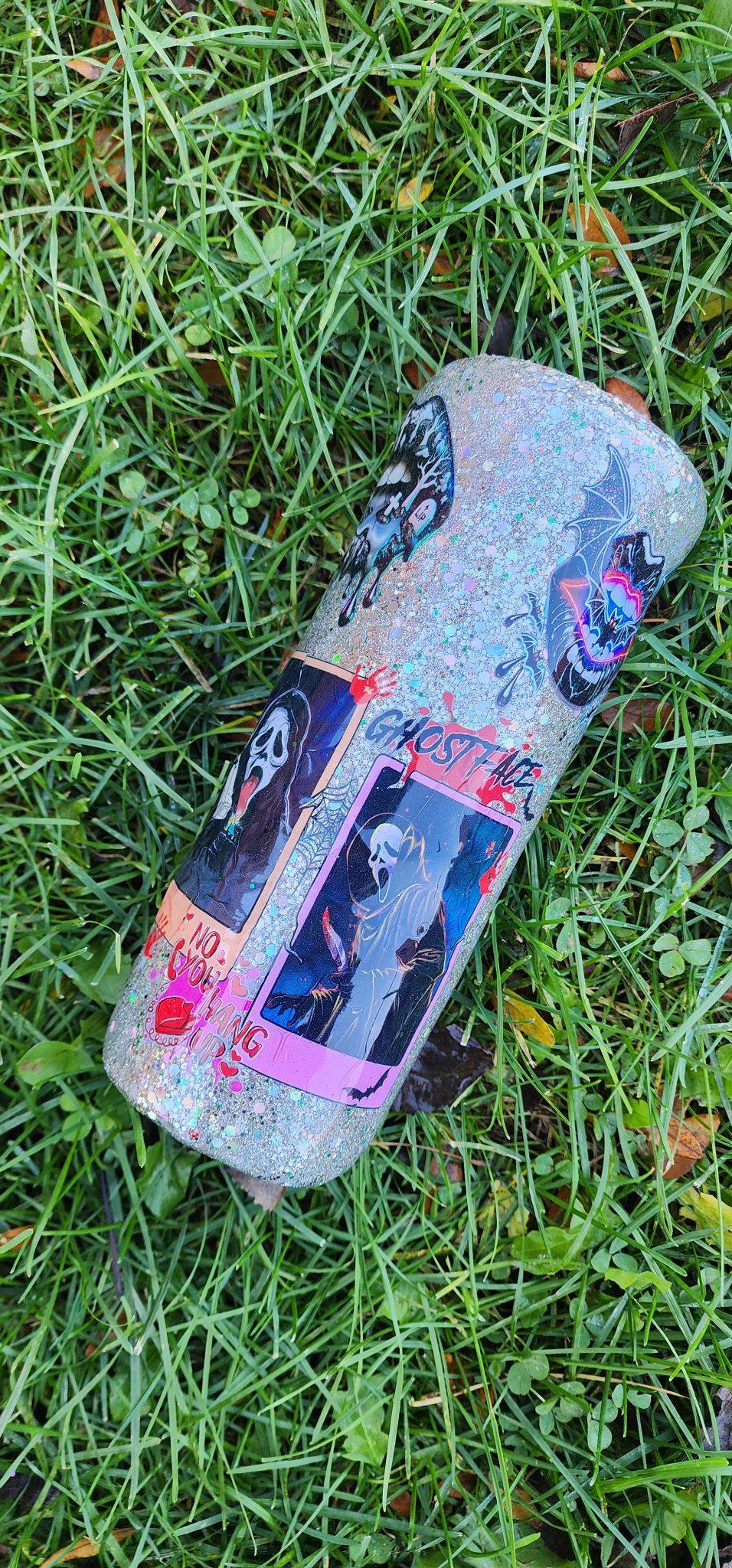 Horror Glitter Epoxy Tumbler | Handmade Spooky Stainless Steel Cup | Creepy Cute Halloween Coffee Tumbler | Gothic Gift for Horror Fans