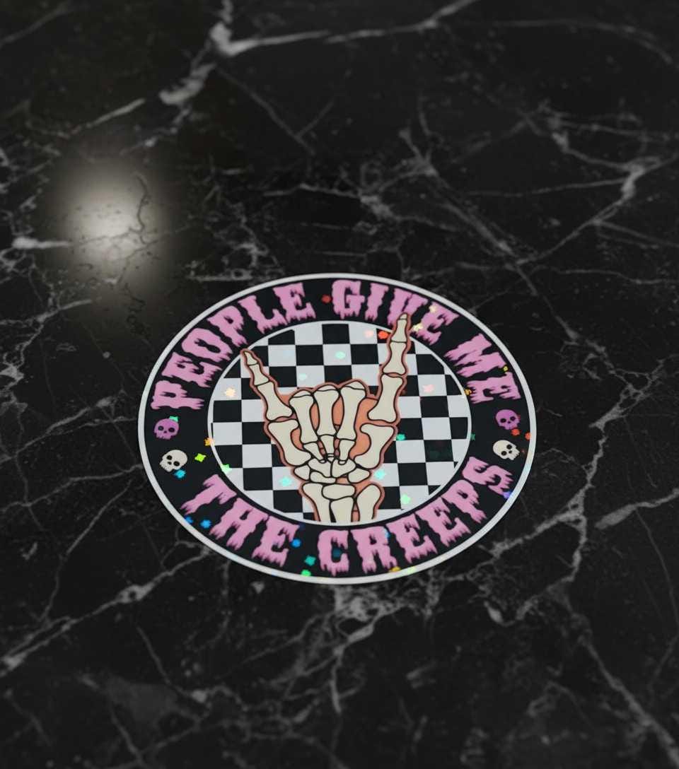 People Give Me the Creeps Vinyl Sticker | Funny Goth Waterproof Skeleton Hand Decal