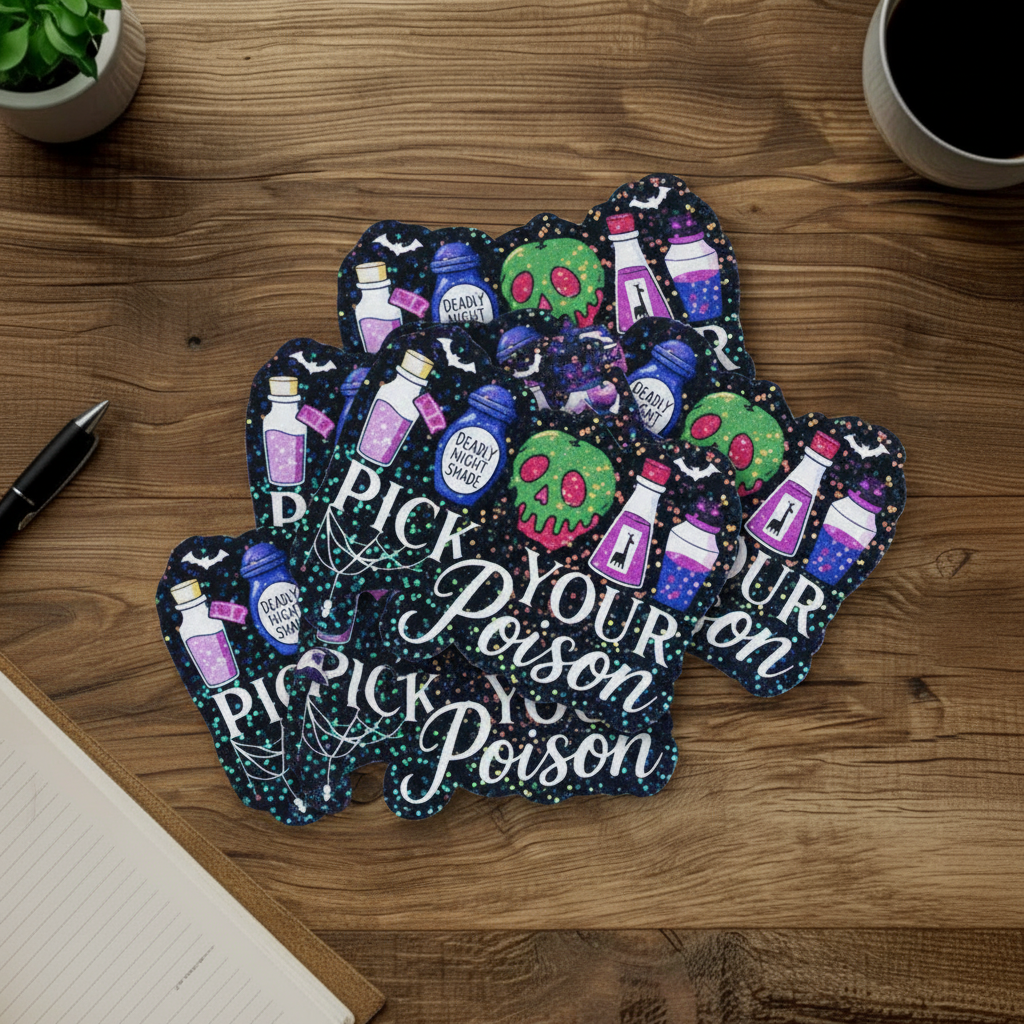 Pick Your Poison Vinyl Sticker | 4x3 Waterproof Decal | Sassy Poison Bottle Aesthetic Sticker | Dark Humor Gothic Vibe