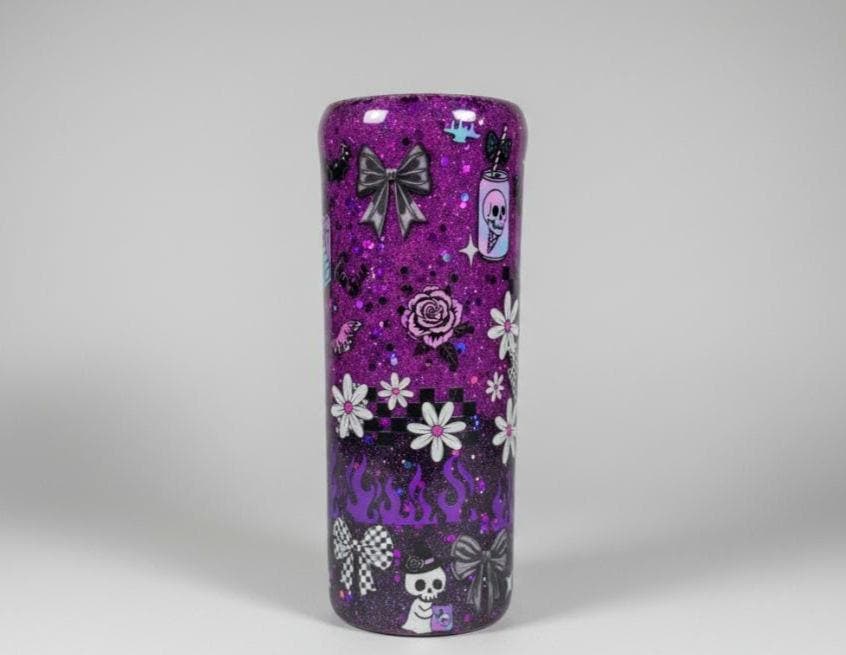 Purple Glitter Epoxy Tumbler | "Hot Mess But Hydrated" Stainless Steel Skinny Cup