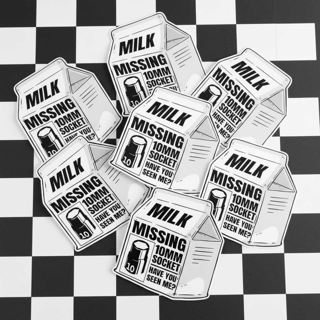 Missing 10mm Socket Sticker Pack (2-Pack) | Funny Mechanic Vinyl Decals | Toolbox & Garage Stickers
