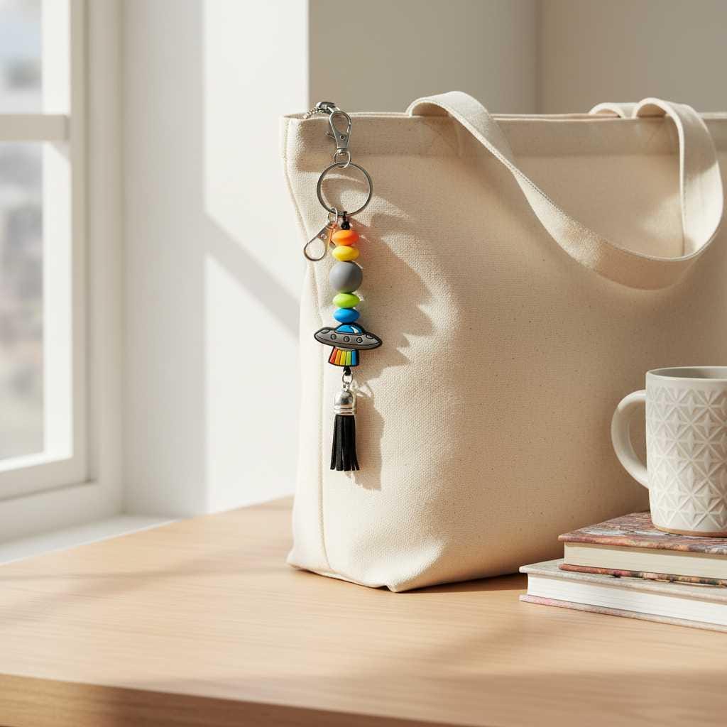 Beam Me Up, Bestie Beaded Keychain | Red & Orange UFO Bag Charm