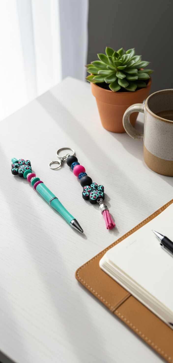 Leopard Paw Print Pen & Keychain Gift Set | Animal Print Pen & Acrylic Paw Keychain | Cute Desk Accessory | Teacher Gift | Coworker Gift