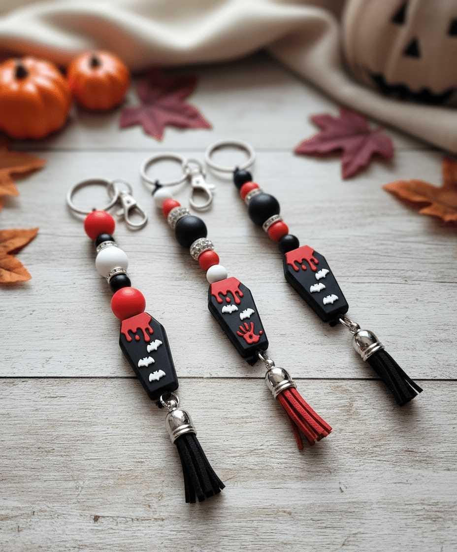 Coffin Cutie Beaded Keychain | Gothic Halloween Keychain | Spooky Cute Bag Charm | Witchy Gift for Her | Creepy Cute Accessory