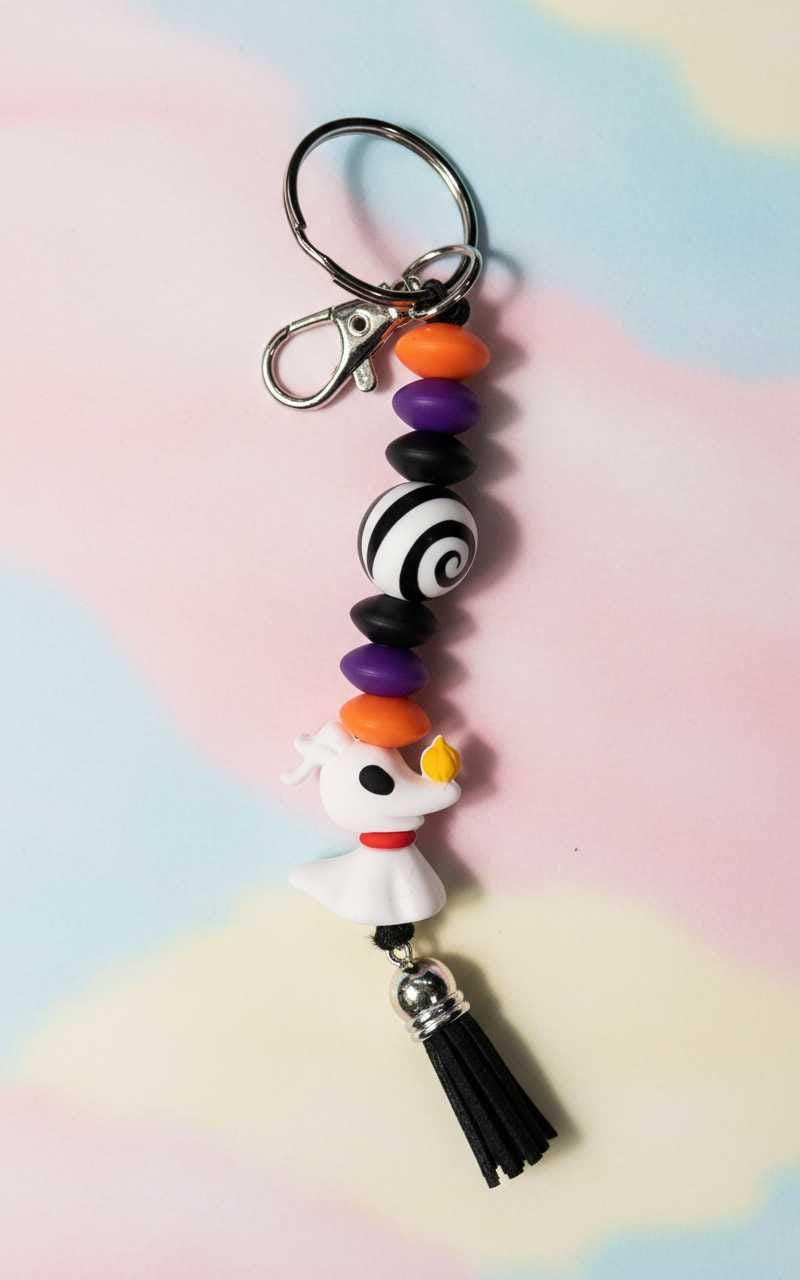 Ghost Dog Beaded Keychain | Handmade Spooky Keychain | Cute Halloween Bag Charm | Gothic Keychain Accessory | Gift for Halloween Lovers