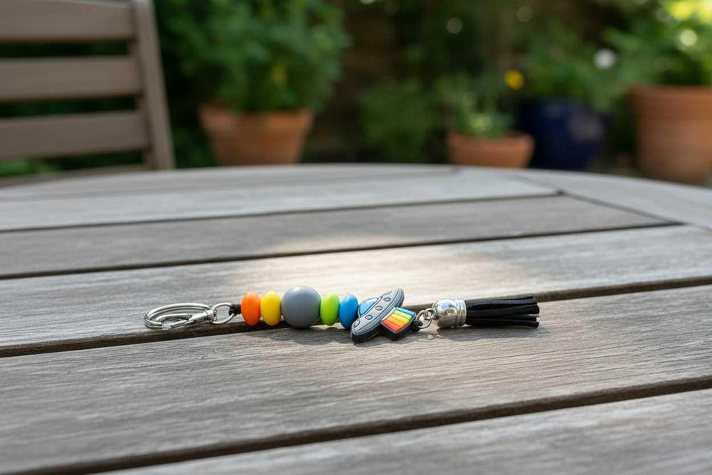 Beam Me Up, Bestie Beaded Keychain | Red & Orange UFO Bag Charm