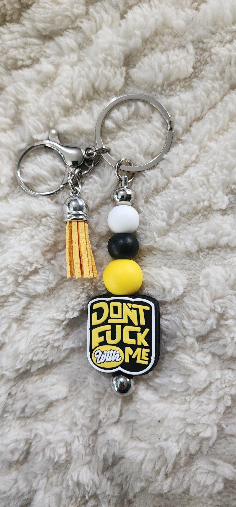 Don’t F*ck With Me Beaded Keychain – Funny Sarcastic Wristlet Keychain, Trendy Handmade Bag Charm Accessory