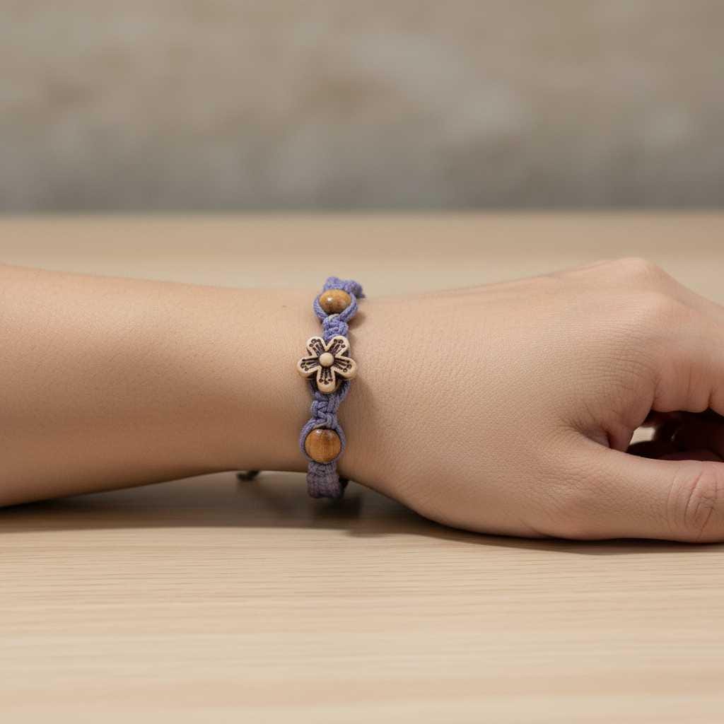 Lavender Hemp Flower Bracelet | Handmade Macrame Bracelet | Adjustable Boho Bracelet | Cotton Cord Jewelry | Hippie Gift | Everyday Bracelet