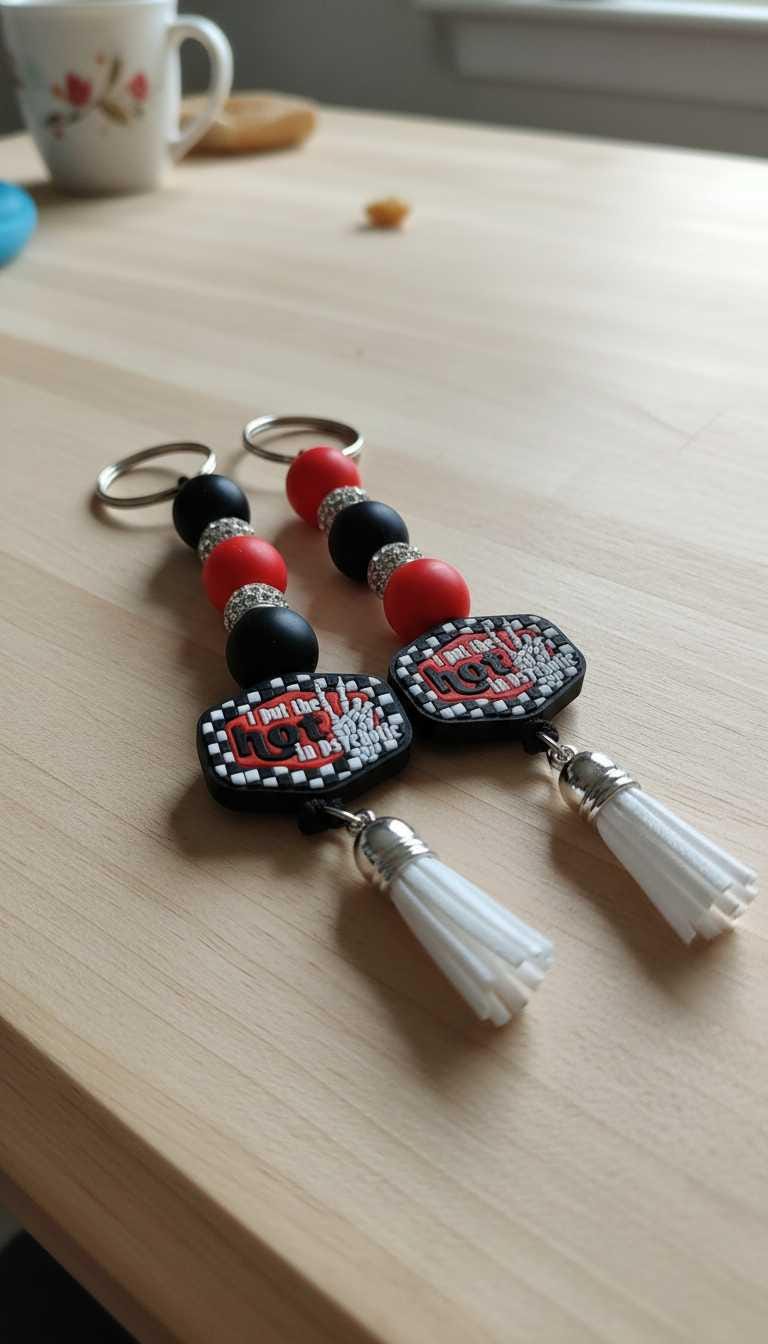 Funny Black and Red Beaded Keychain: Dark Humor Bag Charm - Hempin Mayhem