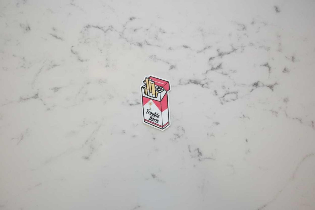 Red and White Trouble Darts Cigarette Pack Vinyl Sticker | 2x2