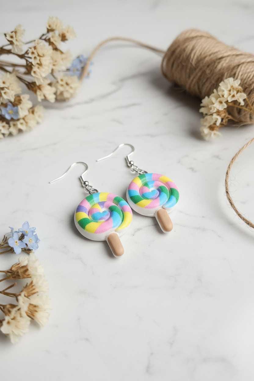 Lollipop Dangle Earrings | Handmade Candy Statement Earrings