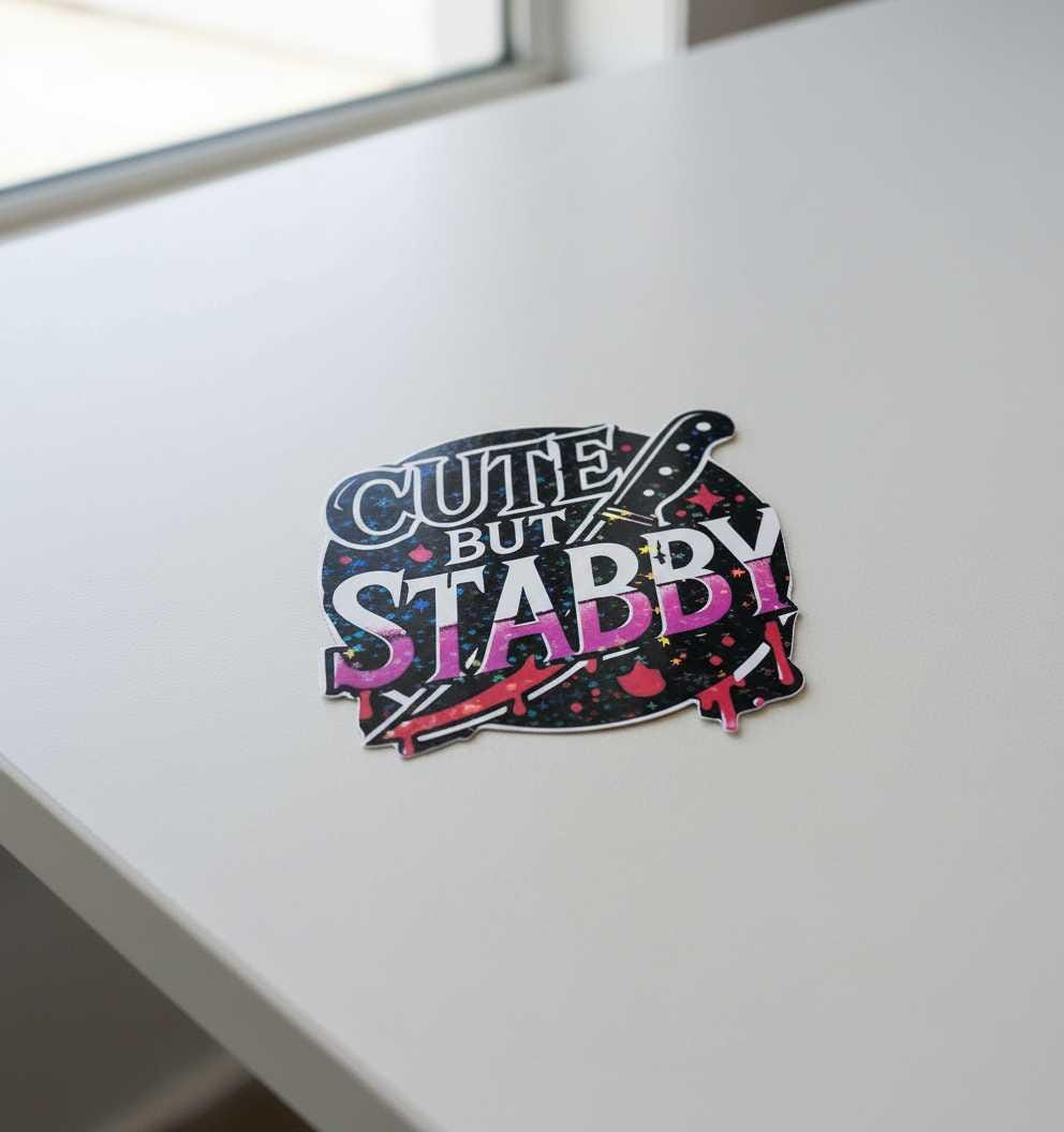 Cute but Stabby Vinyl Sticker | Funny Pink Goth Sticker | Waterproof Laptop, Water Bottle & Tumbler Decal